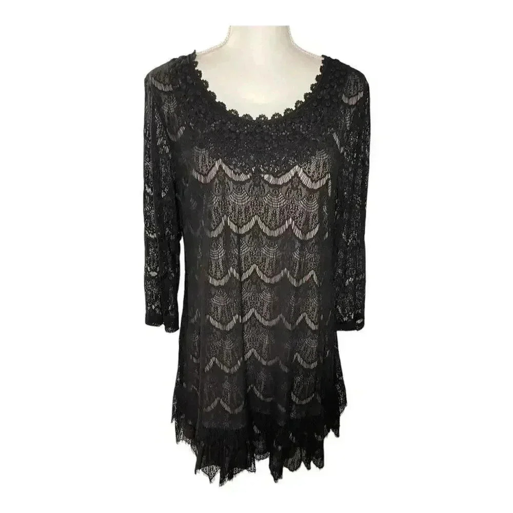 Style & Co.‎ Women’s Size Medium Black Crocheted Lace 3/4 Sleeve Dress